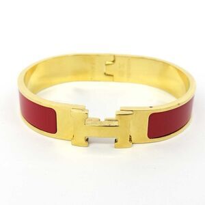 Authentic Hermès Clic Clac H Bracelet - Gold with Red Enamel, Size PM